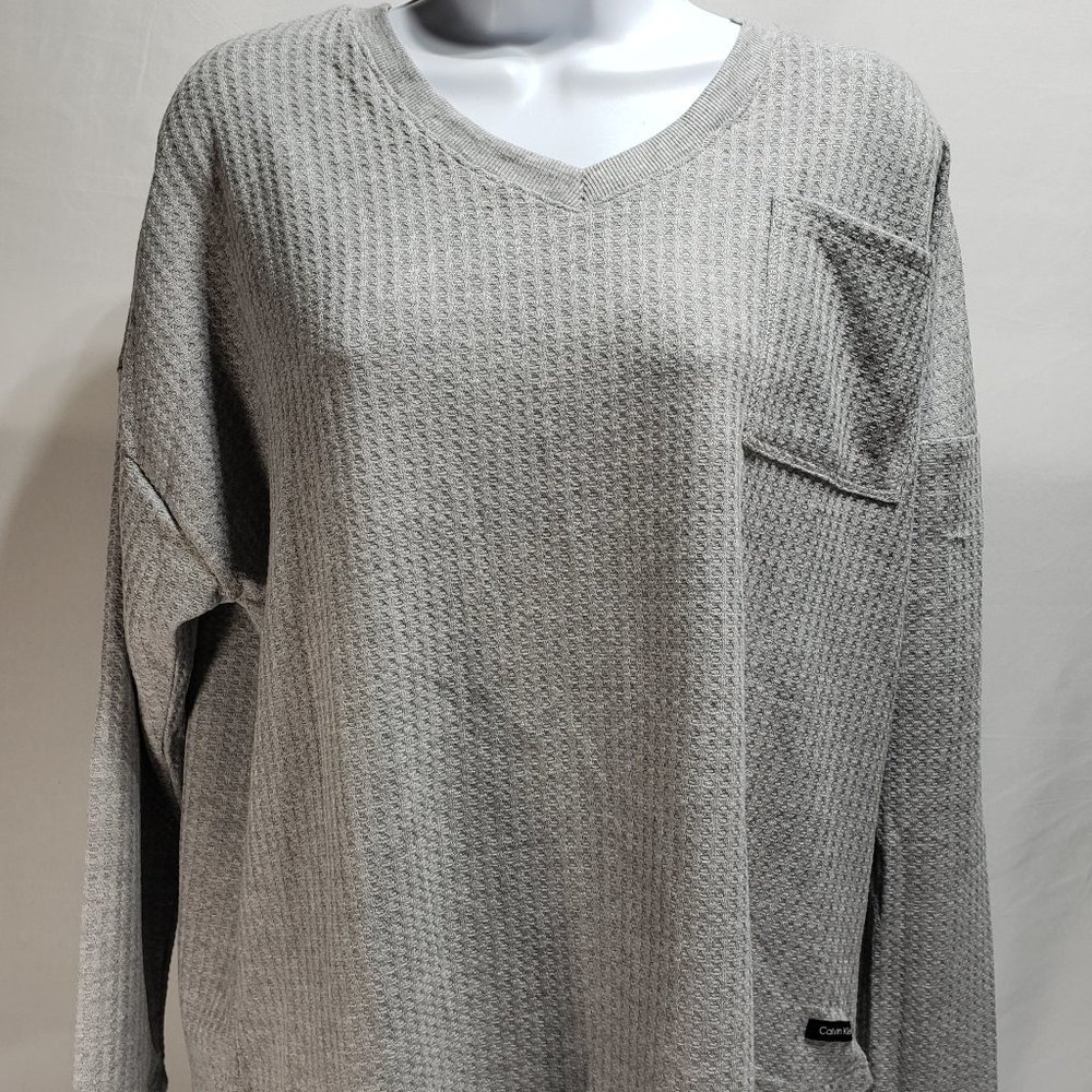 Calvin Klein waffle Knit V-neck long sleeve top Gray